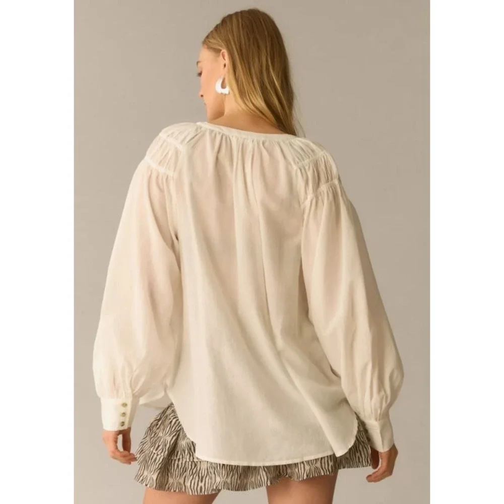 Pilcro Henley Blouse Womens XSP White Long Sleeve Cotton Viscose Boho Top - Picture 8 of 9